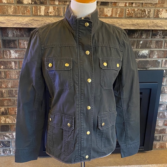 J CREW Field Work Jacket. Dark olive green/gray color. Brushed 100% cotton. - Picture 1 of 13
